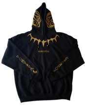 Load image into Gallery viewer, "WAKANDA FOREVER" BLACK HOODIE | FRONT + BACK + SLEEVE + HOOD (GOLD/GLOW IN THE DARK)