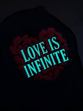 Load image into Gallery viewer, "LOVE IS INFINITE" V-DAY BLACK HOODIE | FRONT + BACK (3D PUFF/GLOW IN THE DARK)