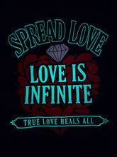 Load image into Gallery viewer, "LOVE IS INFINITE" V-DAY BLACK HOODIE | FRONT + BACK (3D PUFF/GLOW IN THE DARK)