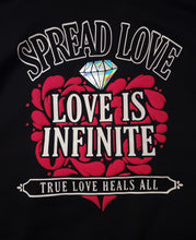 Load image into Gallery viewer, "LOVE IS INFINITE" V-DAY BLACK HOODIE | FRONT + BACK (3D PUFF/GLOW IN THE DARK)