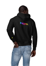 Load image into Gallery viewer, "MY MELANIN DRIPS" HOODIE | FRONT + BACK (BLACK/RAINBOW)
