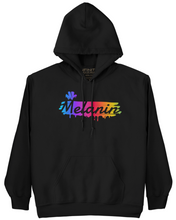 Load image into Gallery viewer, "MY MELANIN DRIPS" HOODIE | FRONT + BACK (BLACK/RAINBOW)