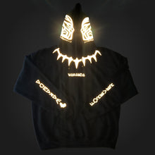 Load image into Gallery viewer, "WAKANDA FOREVER" BLACK HOODIE | FRONT + BACK + SLEEVE + HOOD (GOLD/GLOW IN THE DARK)