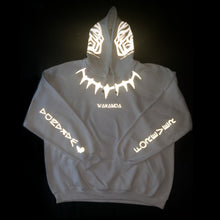 Load image into Gallery viewer, "WAKANDA FOREVER" WHITE HOODIE | FRONT + BACK + SLEEVE + HOOD (GOLD/GLOW IN THE DARK)