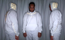 Load image into Gallery viewer, "WAKANDA FOREVER" WHITE HOODIE | FRONT + BACK + SLEEVE + HOOD (GOLD/GLOW IN THE DARK)