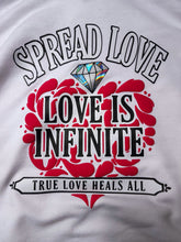 Load image into Gallery viewer, "LOVE IS INFINITE" V-DAY WHITE HOODIE | FRONT + BACK (3D PUFF/GLOW IN THE DARK)