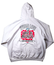 Load image into Gallery viewer, "LOVE IS INFINITE" V-DAY WHITE HOODIE | FRONT + BACK (3D PUFF/GLOW IN THE DARK)