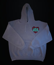 Load image into Gallery viewer, "LOVE IS INFINITE" V-DAY WHITE HOODIE | FRONT + BACK (3D PUFF/GLOW IN THE DARK)