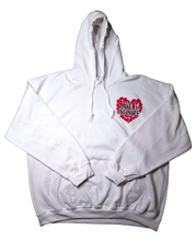 Load image into Gallery viewer, "LOVE IS INFINITE" V-DAY WHITE HOODIE | FRONT + BACK (3D PUFF/GLOW IN THE DARK)