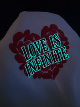 Load image into Gallery viewer, "LOVE IS INFINITE" V-DAY WHITE HOODIE | FRONT + BACK (3D PUFF/GLOW IN THE DARK)