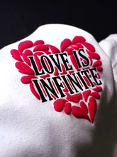 Load image into Gallery viewer, "LOVE IS INFINITE" V-DAY WHITE HOODIE | FRONT + BACK (3D PUFF/GLOW IN THE DARK)