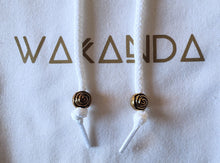Load image into Gallery viewer, "WAKANDA FOREVER" WHITE HOODIE | FRONT + BACK + SLEEVE + HOOD (GOLD/GLOW IN THE DARK)