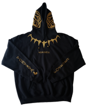 Load image into Gallery viewer, &quot;WAKANDA FOREVER&quot; BLACK HOODIE | FRONT + BACK + SLEEVE + HOOD (GOLD/GLOW IN THE DARK)
