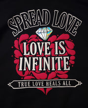Load image into Gallery viewer, &quot;LOVE IS INFINITE&quot; V-DAY BLACK HOODIE | FRONT + BACK (3D PUFF/GLOW IN THE DARK)
