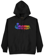 Load image into Gallery viewer, &quot;MY MELANIN DRIPS&quot; HOODIE | FRONT + BACK (BLACK/RAINBOW)
