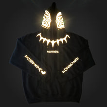 Load image into Gallery viewer, &quot;WAKANDA FOREVER&quot; BLACK HOODIE | FRONT + BACK + SLEEVE + HOOD (GOLD/GLOW IN THE DARK)
